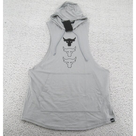 Under Armour UA Project Rock Training Tank Hoodie Mens Size Medium Grey NEW - Picture 2 of 14